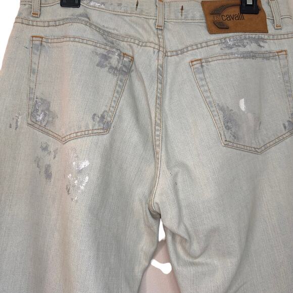 Just Cavalli Men's Light Wash Paint Splatter Straight Jeans 32"x32" Flawed-Read - Picture 4 of 11
